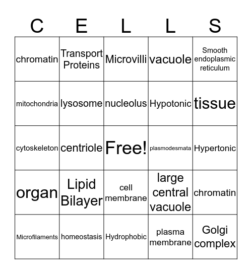 Cell Bingo!  Bingo Card