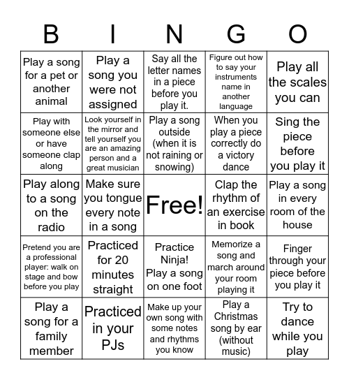 Winter Break Bando Bingo Card