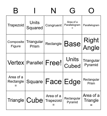 6th Grade Geometry Vocab Review Bingo Card