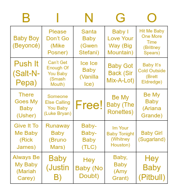 Music Bingo Card