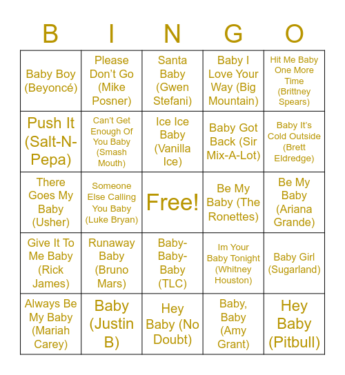 Music Bingo Card