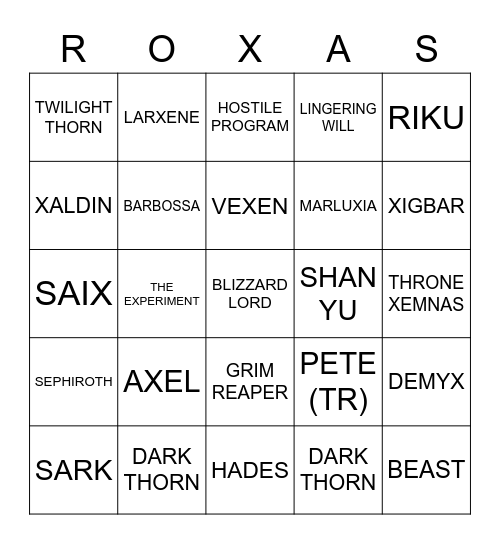 Boss Hunter Bingo Card