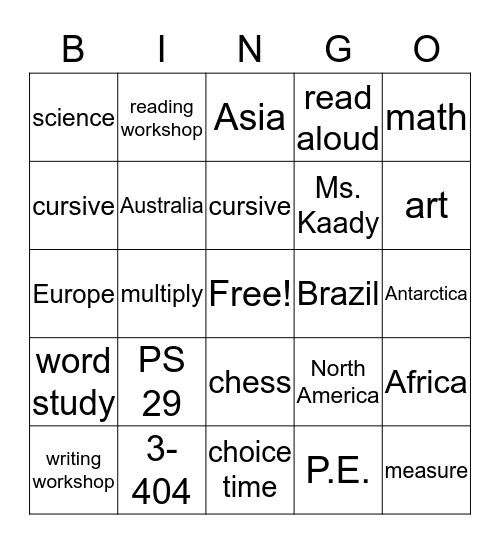 3-404 Bingo Card