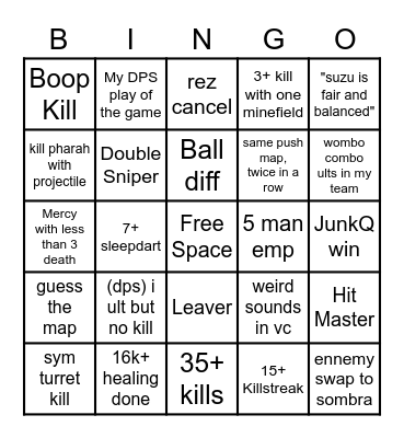 bingoverwatch Bingo Card