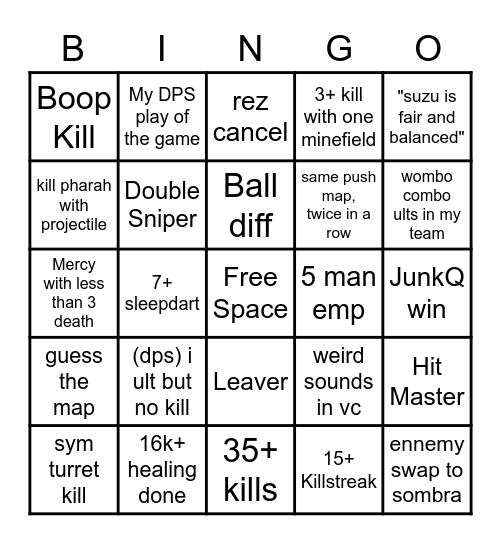 bingoverwatch Bingo Card