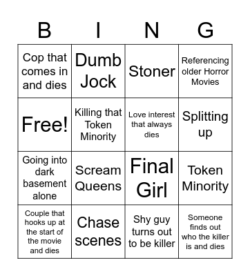 Things you'll find in Horror Movies Bingo Card