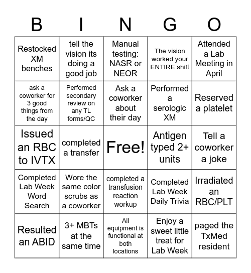 Lab Bingo Card