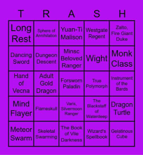 AFR Collector Booster Trash Bingo! Bingo Card