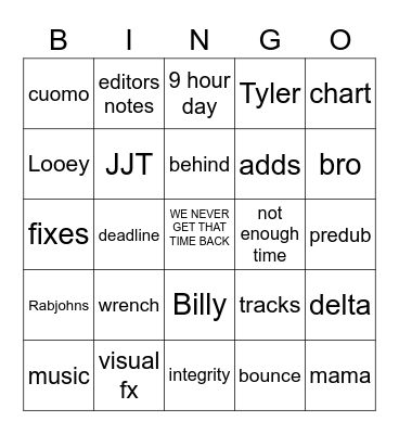 Sunday Excuses Bingo Card