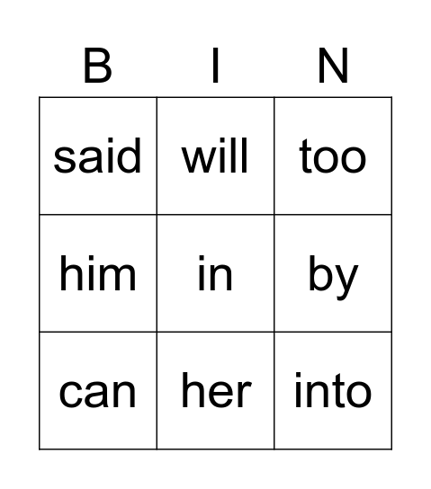 Emily Bingo Card