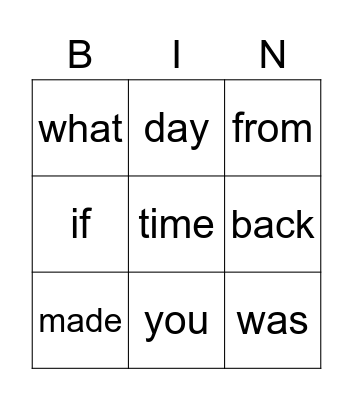 Emily Bingo Card