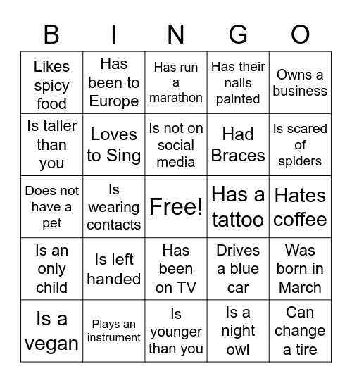 FIND SOMEONE WHO... Bingo Card