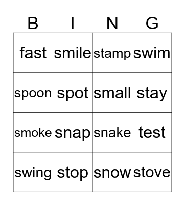 Phonics 4: Unit 3 Bingo Card