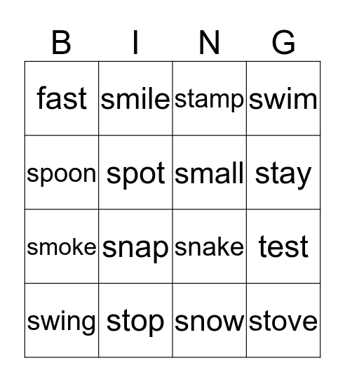 Phonics 4: Unit 3 Bingo Card