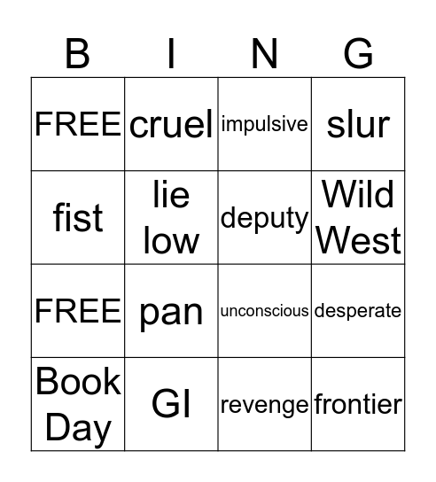 Wild West Adventures Bingo Card