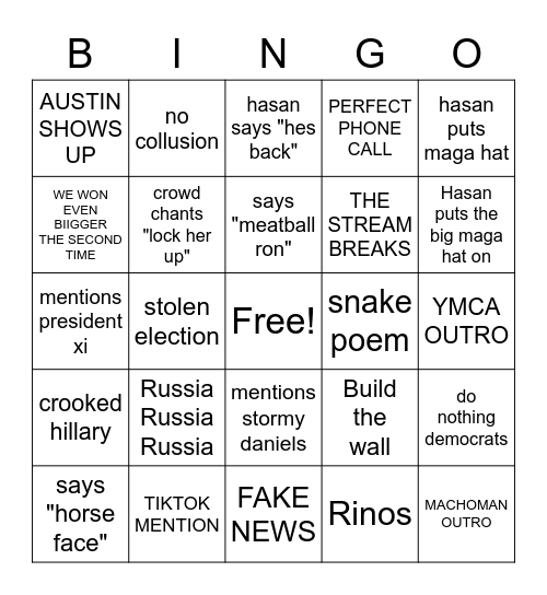 Waco Trump Bingo Card
