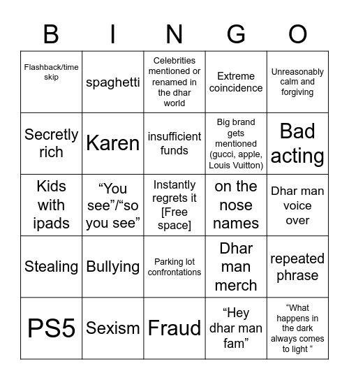 Dhar Man Bingo Card