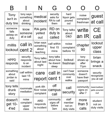 WEEKEND DUTY SWAG Bingo Card
