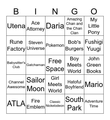 Sara's Fandom Bingo Card