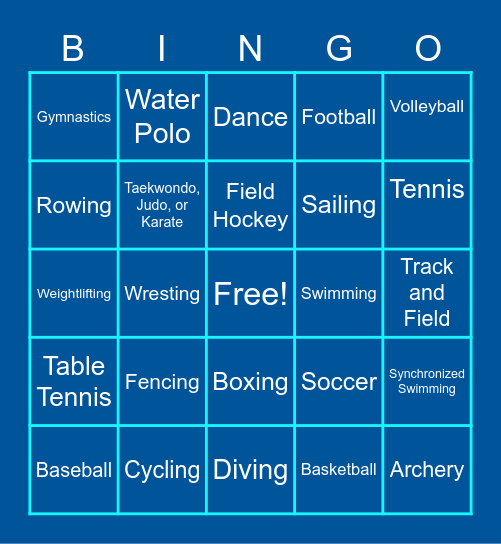 Sports Bingo Card