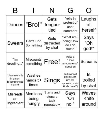 Zummmers HelloFresh Cooking Stream Bingo Card