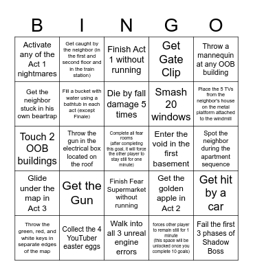 Hello Neighbor BINGO Card