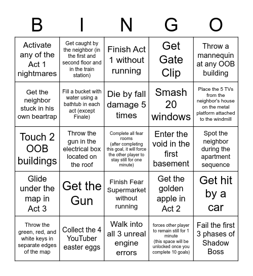 Hello Neighbor BINGO Card