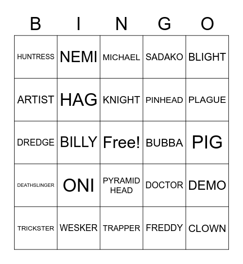 DBD KILLER BINGO Card