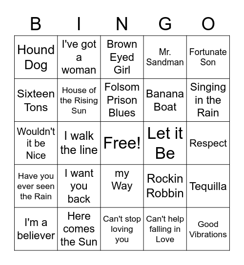 Oldies but Goodies- Name that Song Bingo Card