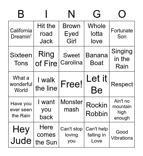 Oldies but Goodies- Name that Song Bingo Card