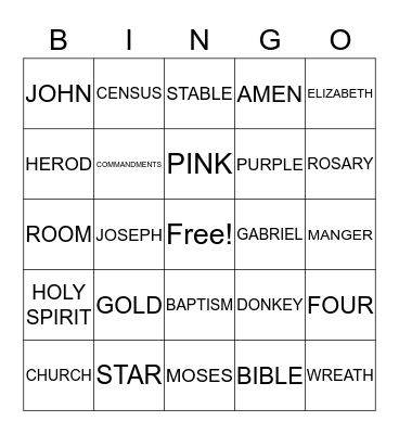 ADVENT BINGO Card