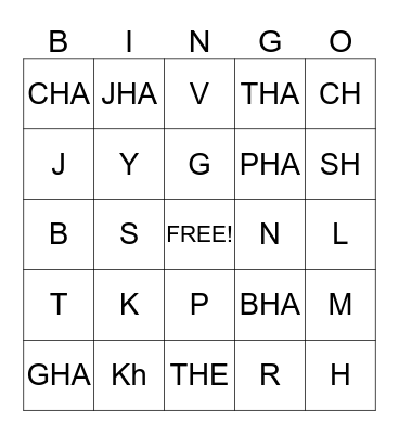 Hindi Letters  Bingo Card