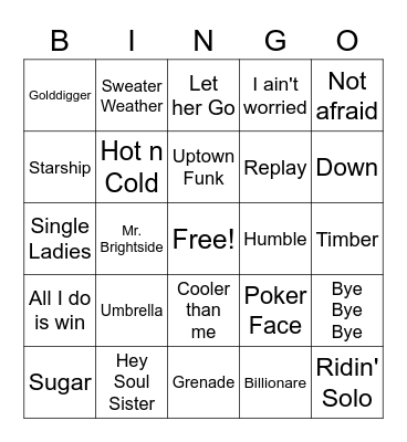 Gen Z - Name that Song Bingo Card