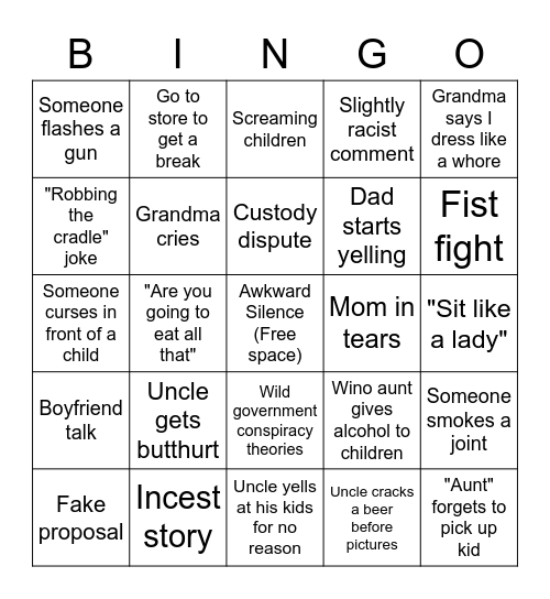 Family (Dis)Function Bingo Card