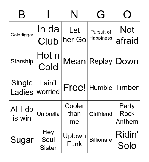 Gen Z - Name that Song Bingo Card