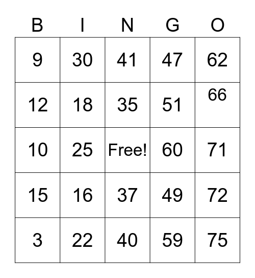 fin bingo card Bingo Card