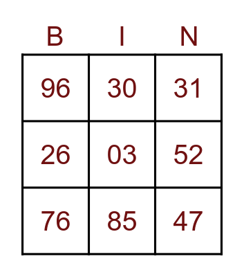 BIN Bingo Card