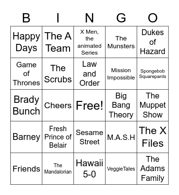 TV Shows Bingo Card