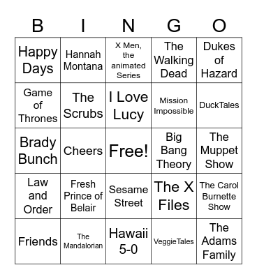 TV Shows Bingo Card