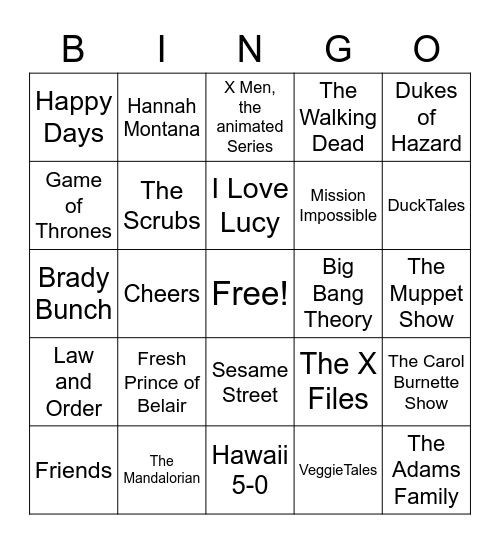 TV Shows Bingo Card