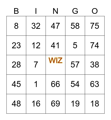WIZ Bingo Card