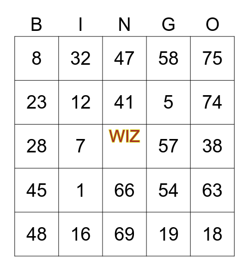 WIZ Bingo Card