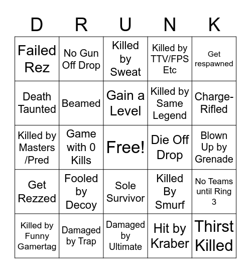 Drunk Apex 3.0 Bingo Card