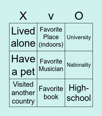 Get to know me: Tic Tac Toe Bingo Card