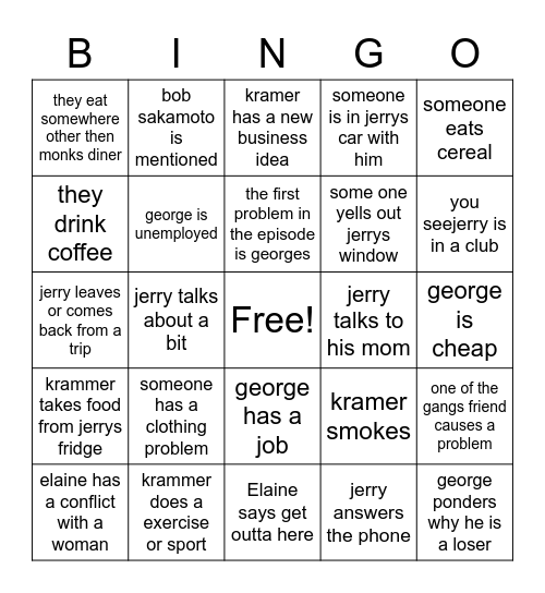 jerry Bingo Card