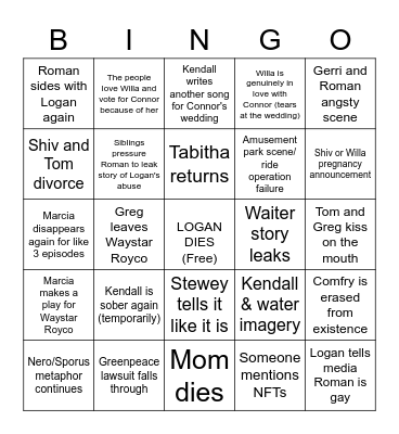 Succession Season 4 Bingo Card