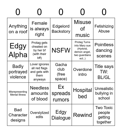 Gacha Stereotype Bingo Card