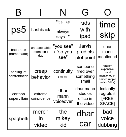 Dhar Mann Bingo v4 Bingo Card