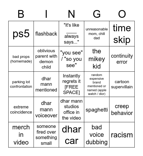 Dhar Mann Bingo v4 Bingo Card