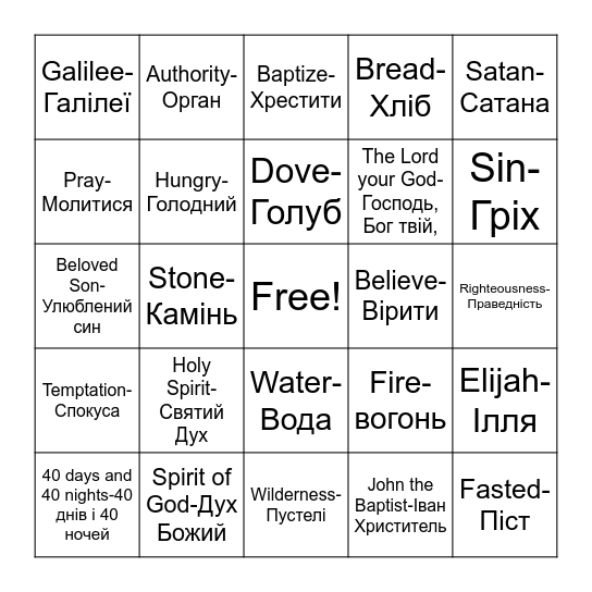 Baptism And Temptation Of Jesus Christ Bingo Card